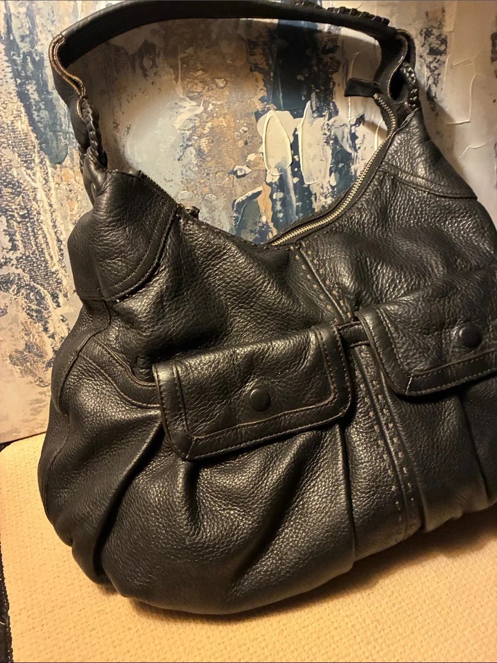 Genuine Cole Haan Black Leather Shoulder Bag - Classic Women's Hobo Minimalist